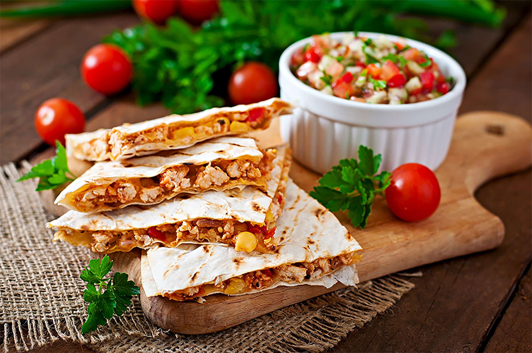 mexican-quesadilla-wrap-with-chicken-corn-sweet-pepper-salsa